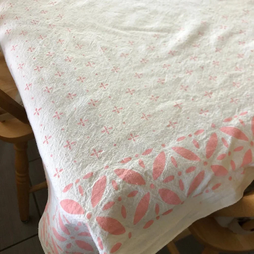 Vintage Beige Floral Tablecloth - 1960s Midcentury Modern Cottagecore Decor